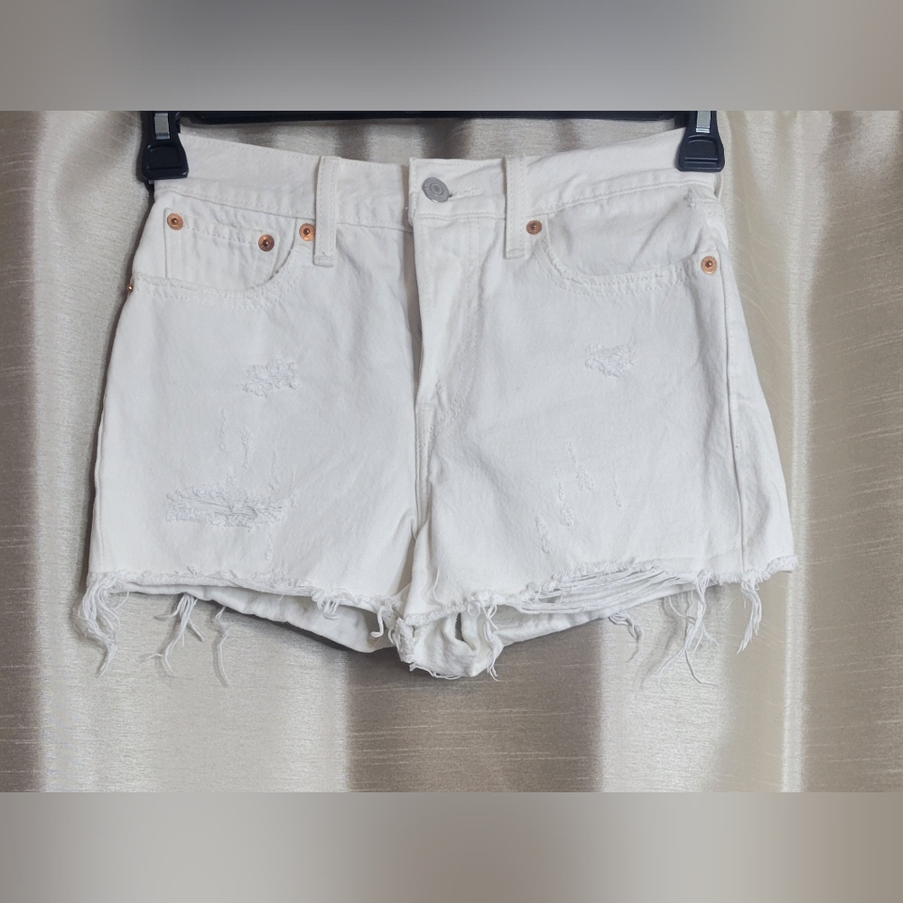 Levi's destructed denim shorts, off white